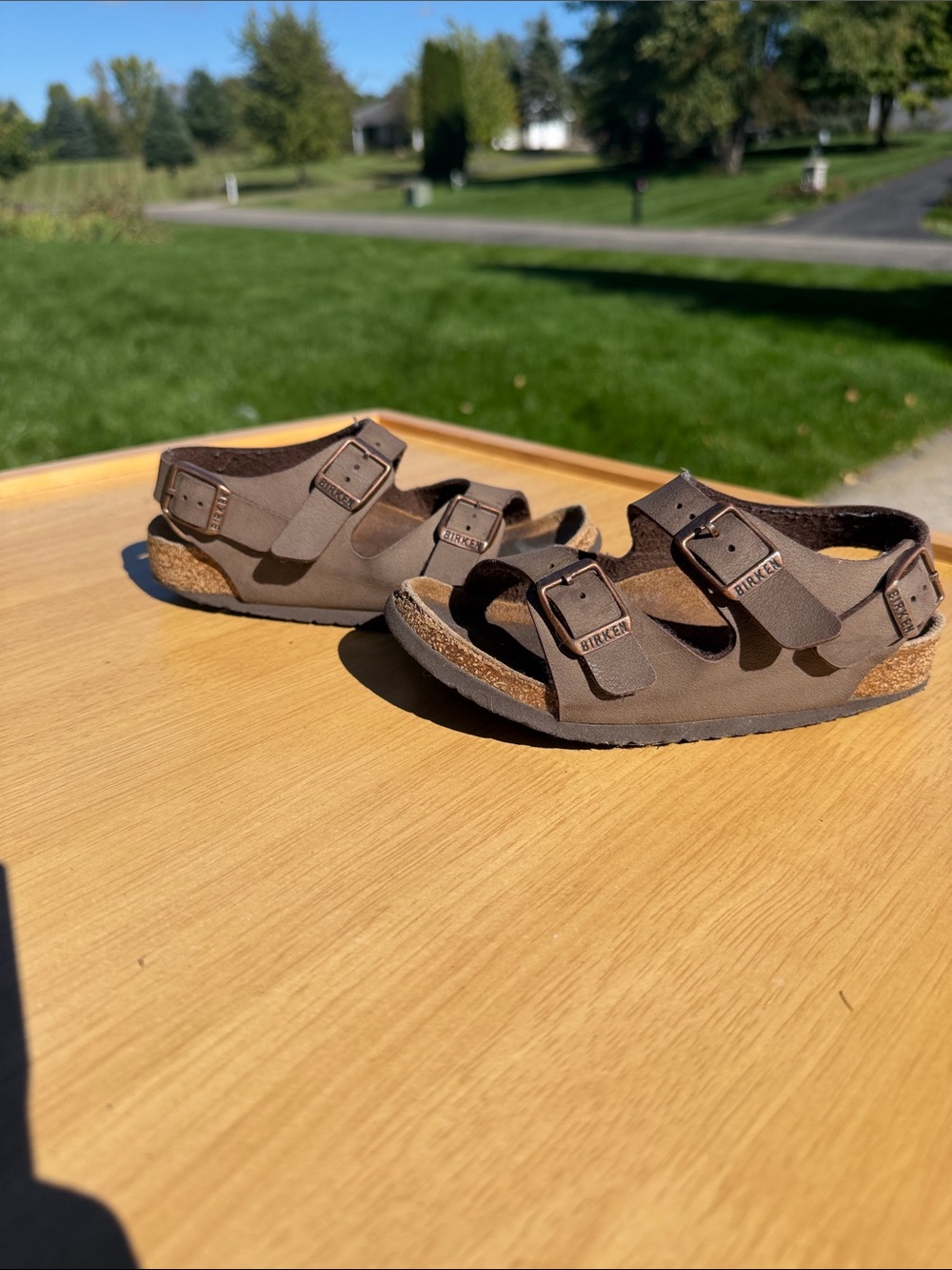 Birkenstock Kids Brown Triple-Strap Cork Sandals